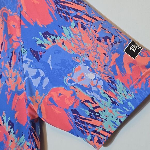 Waggle Men's Clubhouse King Golf Polo Shirt 2XL Lion Tropical Print Short Sleeve - Picture 7 of 10